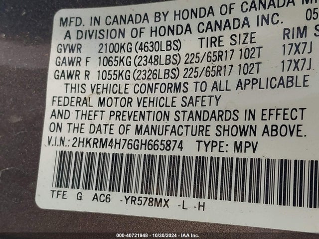 Honda Cr-v Ex-l 2016 2HKRM4H76GH665874 Image 9