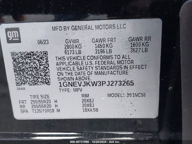 1GNEVJKW3PJ273265 Chevrolet Traverse Awd Rs