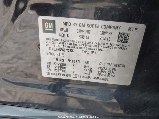KL4CJFSB8GB742375 Buick Encore Convenience