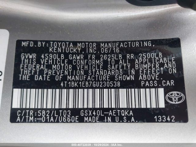 4T1BK1EB7GU230538 Toyota Avalon Touring