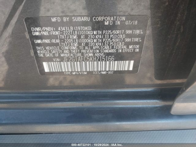 JF2GTAEC5KH215166 Subaru Crosstrek 2.0i Premium