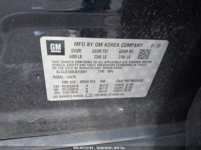 KL4CJESB8LB316691 Buick Encore Awd Preferred