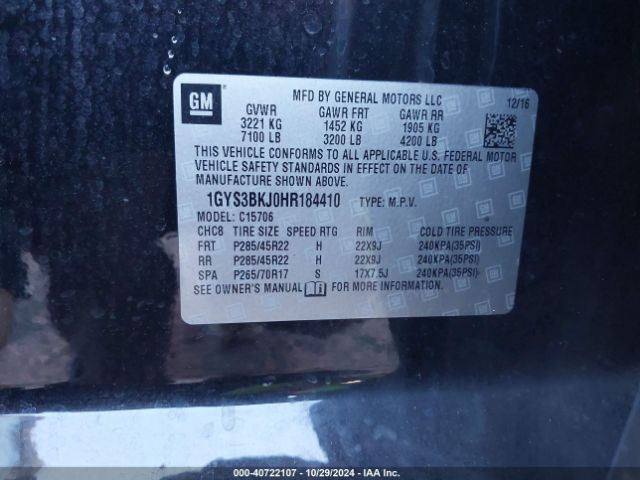 1GYS3BKJ0HR184410 Cadillac Escalade Luxury