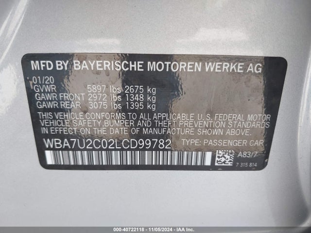 WBA7U2C02LCD99782 BMW 750i Xdrive