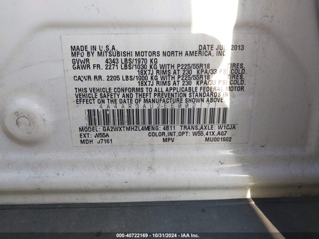 Mitsubishi Outlander Sport Es 2014 4A4AR3AU2EE002171 Image 9