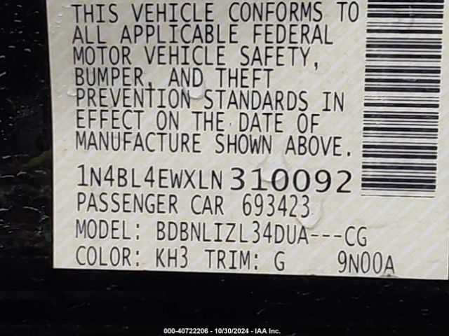 1N4BL4EWXLN310092 Nissan Altima Sl Intelligent Awd
