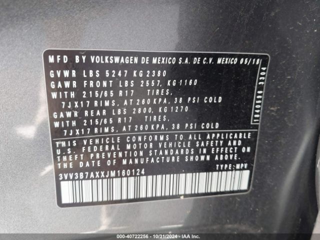 3VV3B7AXXJM160124 Volkswagen Tiguan 2.0t Se/2.0t Sel