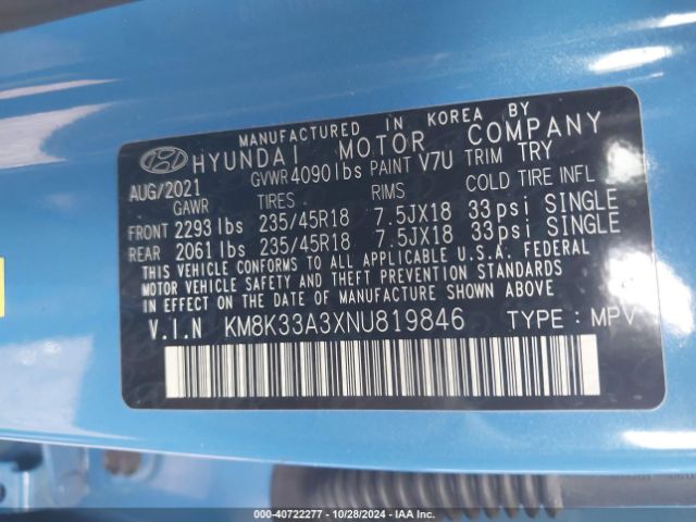 KM8K33A3XNU819846 Hyundai Kona N Line