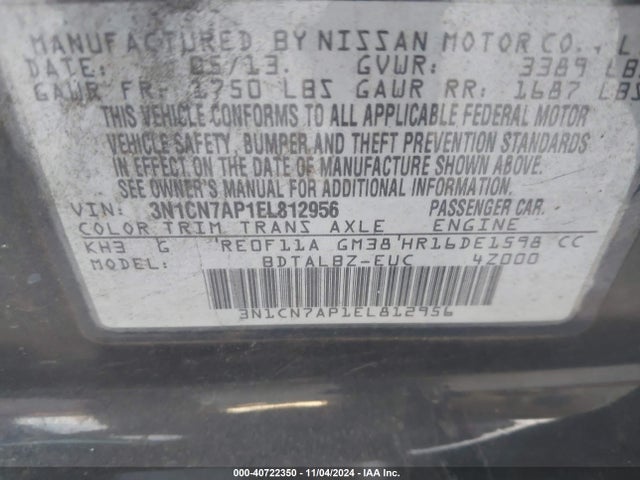 Nissan Versa 1.6 Sv 2014 3N1CN7AP1EL812956 Image 9