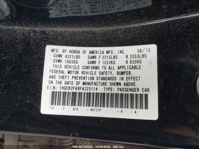 Honda Accord Ex-l 2015 1HGCR2F89FA225114 Image 9