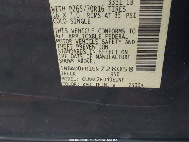 1N6AD0FR1EN728058 Nissan Frontier Sv
