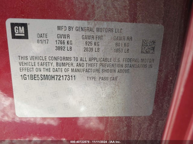 Chevrolet Cruze Lt Auto 2017 1G1BE5SM0H7217311 Image 9