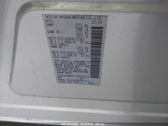 Nissan Pathfinder Sl 2014 5N1AR2MM9EC703455 Image 9