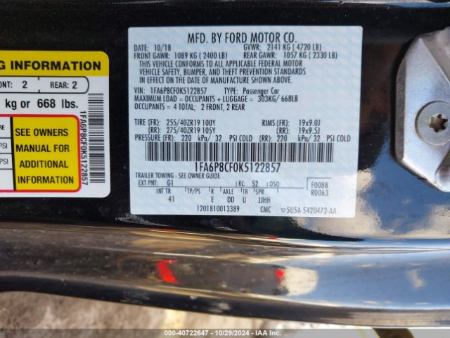 1FA6P8CF0K5122857 Ford Mustang Gt Premium