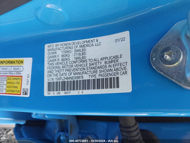 Honda Civic Sport 2022 19XFL2H84NE008818 Image 9