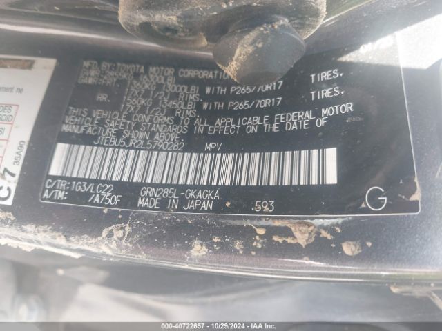 JTEBU5JR2L5790282 Toyota 4runner Trd Off Road Premium