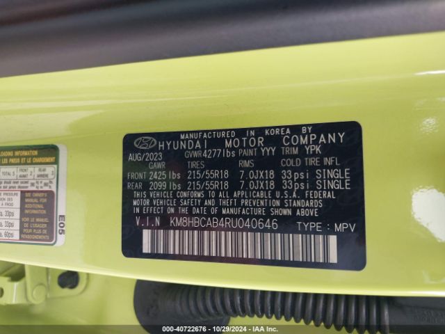 KM8HBCAB4RU040646 Hyundai Kona Sel