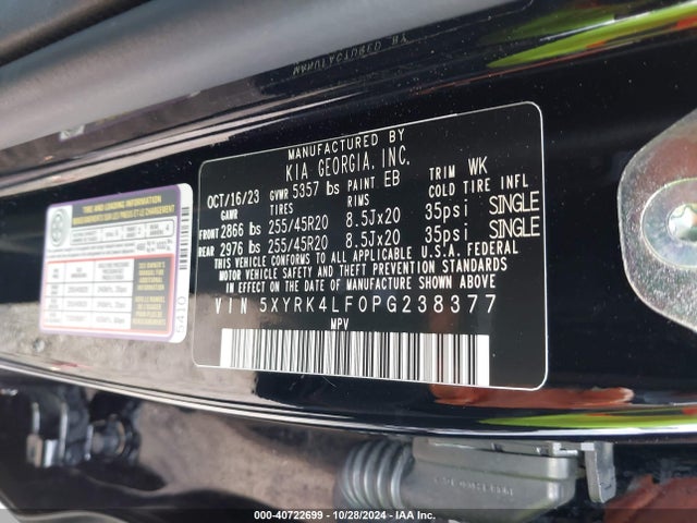 5XYRK4LF0PG238377 KIA SORENTO SX