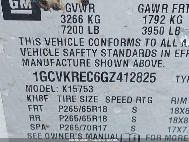 1GCVKREC6GZ412825 Chevrolet Silverado 1500 2lt