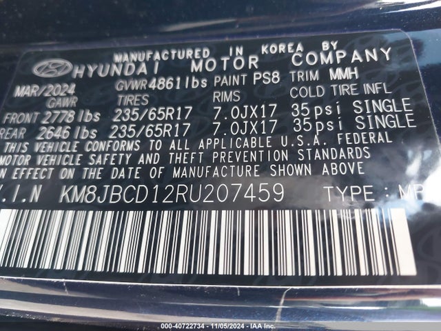 KM8JBCD12RU207459 Hyundai Tucson Hybrid Blue