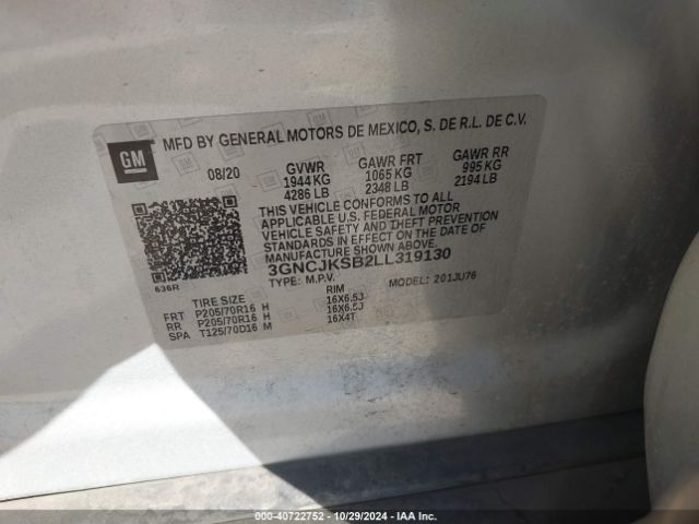 3GNCJKSB2LL319130 Chevrolet Trax Fwd Ls