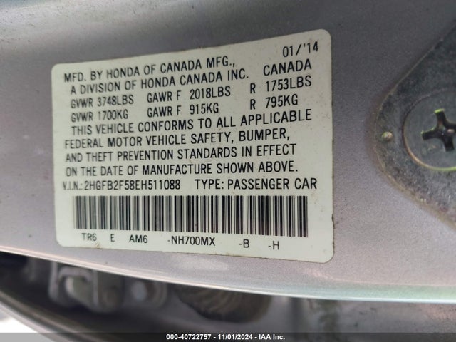 Honda Civic Lx 2014 2HGFB2F58EH511088 Image 9