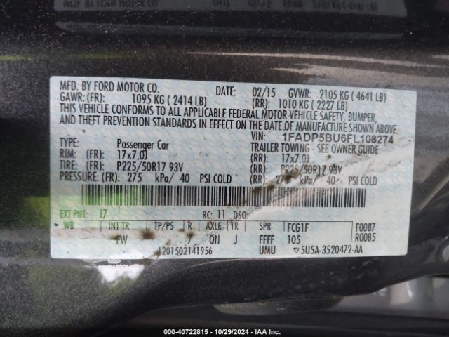 1FADP5BU6FL108274 Ford C-max Hybrid Sel