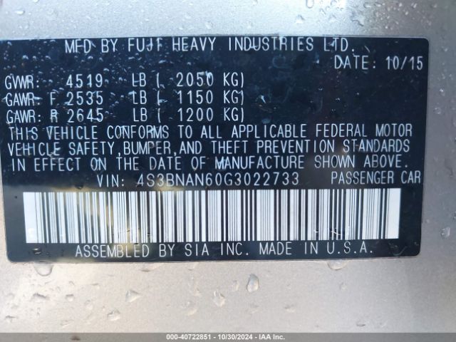 4S3BNAN60G3022733 Subaru Legacy 2.5i Limited