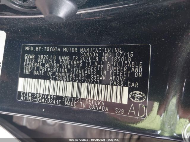 2T1BURHE7GC720221 Toyota COROLLA L