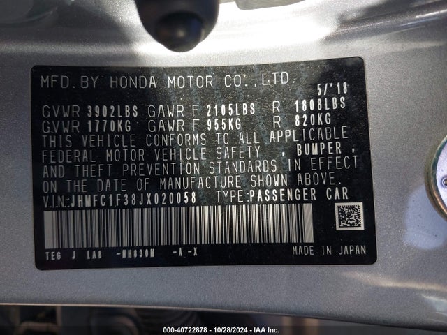 Honda Civic Ex-t 2018 JHMFC1F38JX020058 Image 9