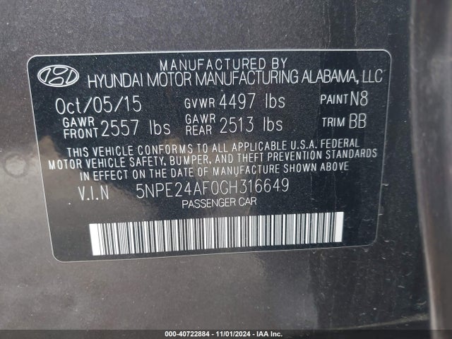 Hyundai SONATA SE 2016 5NPE24AF0GH316649 Image 9