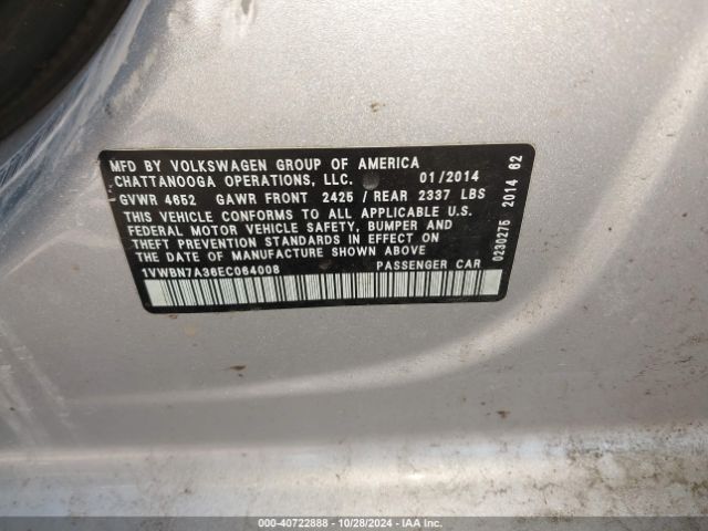 1VWBN7A36EC064008 Volkswagen Passat 2.0l Tdi Se