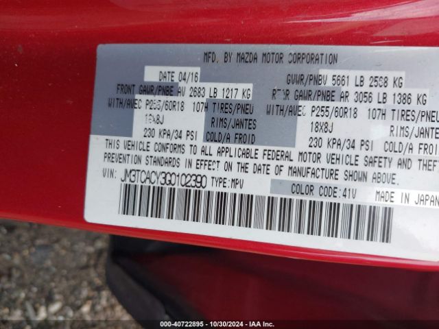 JM3TCACY3G0102390 Mazda Cx-9 Touring