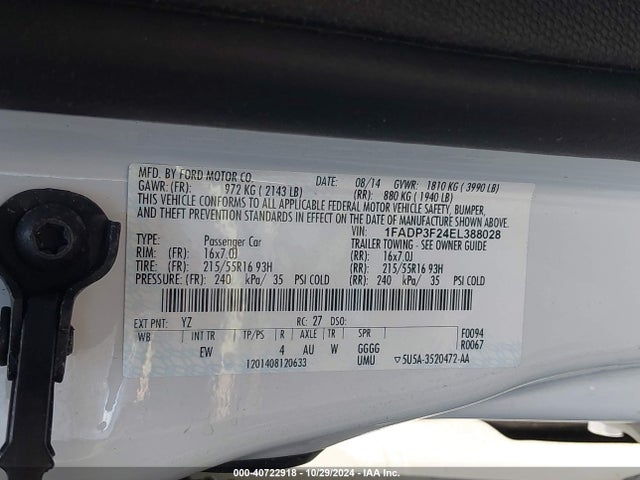 Ford FOCUS SE 2014 1FADP3F24EL388028 Image 9