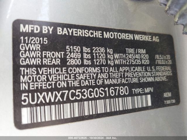 5UXWX7C53G0S16780 BMW X3 Xdrive35i