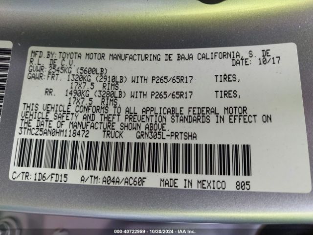 3TMCZ5AN0HM118472 Toyota Tacoma Trd Sport
