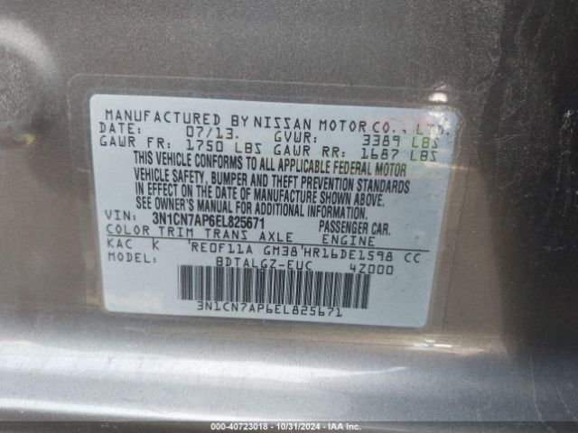3N1CN7AP6EL825671 Nissan Versa 1.6 Sl