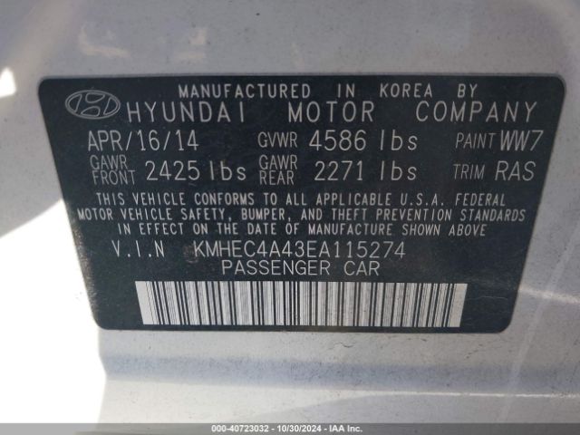 KMHEC4A43EA115274 Hyundai SONATA HYBRID