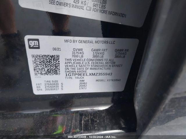 1GTP9EELXMZ355943 GMC Sierra 1500 4wd  Short Box At4