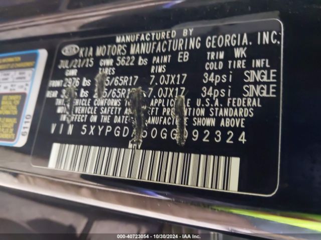 5XYPGDA50GG092324 KIA Sorento 3.3l Lx