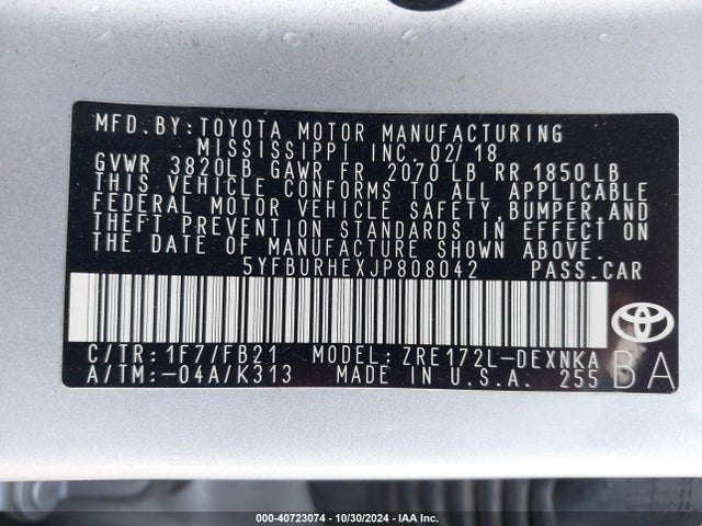 Toyota COROLLA LE 2018 5YFBURHEXJP808042 Image 9