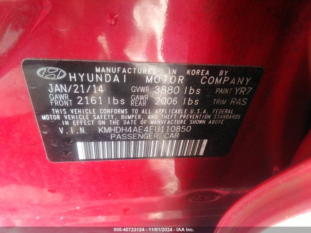 KMHDH4AE4EU110850 Hyundai ELANTRA SE