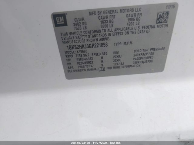 1GKS2HKJ3GR221853 GMC YUKON XL DENALI