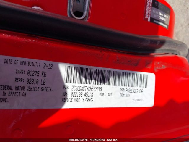 2C3CDXCTXKH597919 Dodge Charger R/t Rwd
