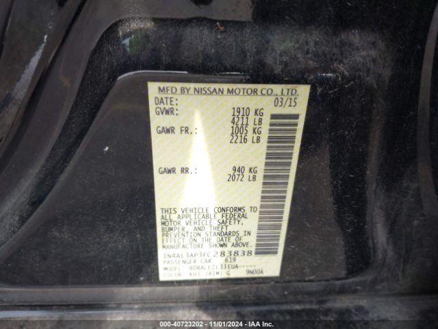1N4AL3AP3FC283838 Nissan Altima 2.5/2.5 S/2.5 Sl/2.5 Sv