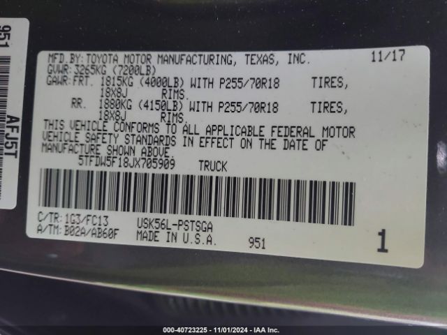 5TFDW5F18JX705909 Toyota Tundra Sr5 5.7l V8