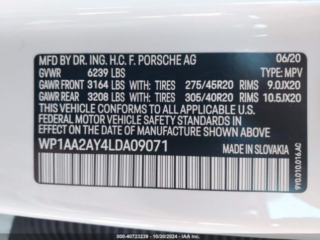 WP1AA2AY4LDA09071 Porsche Cayenne