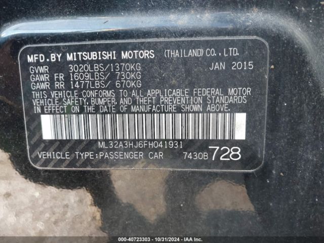 ML32A3HJ6FH041931 Mitsubishi Mirage De/rf