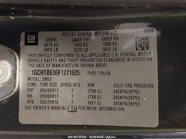 1GCHTBE36F1271625 Chevrolet Colorado Lt