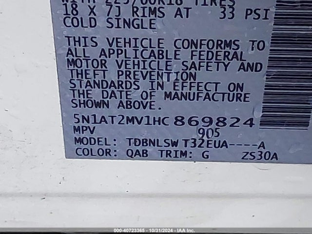 Nissan Rogue Sl 2017 5N1AT2MV1HC869824 Image 9